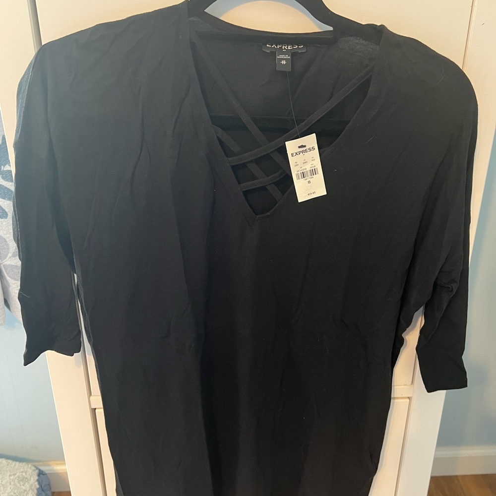 Express Black Relaxed Cut Out Long Sleeve Tee